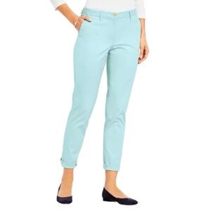 Talbots Girlfriend Chino Pants Womens 4 Teal Ankle Relaxed Leg Mid Rise Zip Fly